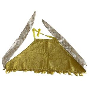 Vintage 1970's Style Handmade Bandeau Halter Top Yellow Boho Fringe Festival OS